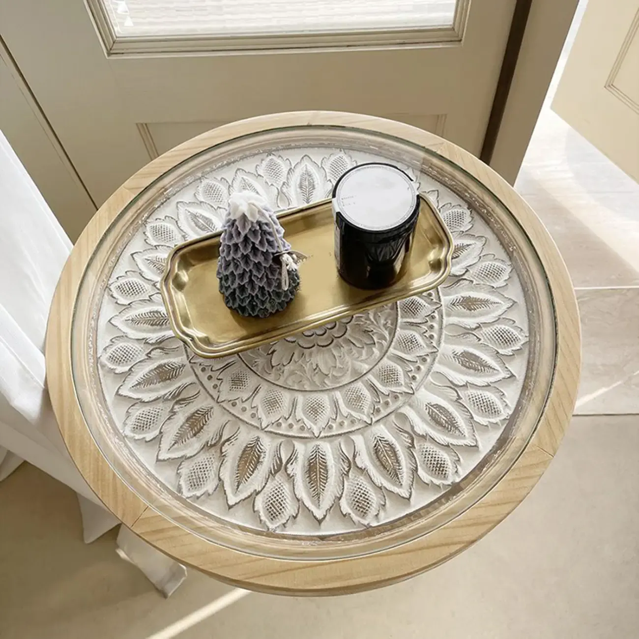 Living Room Retro Round Light Wood End Table