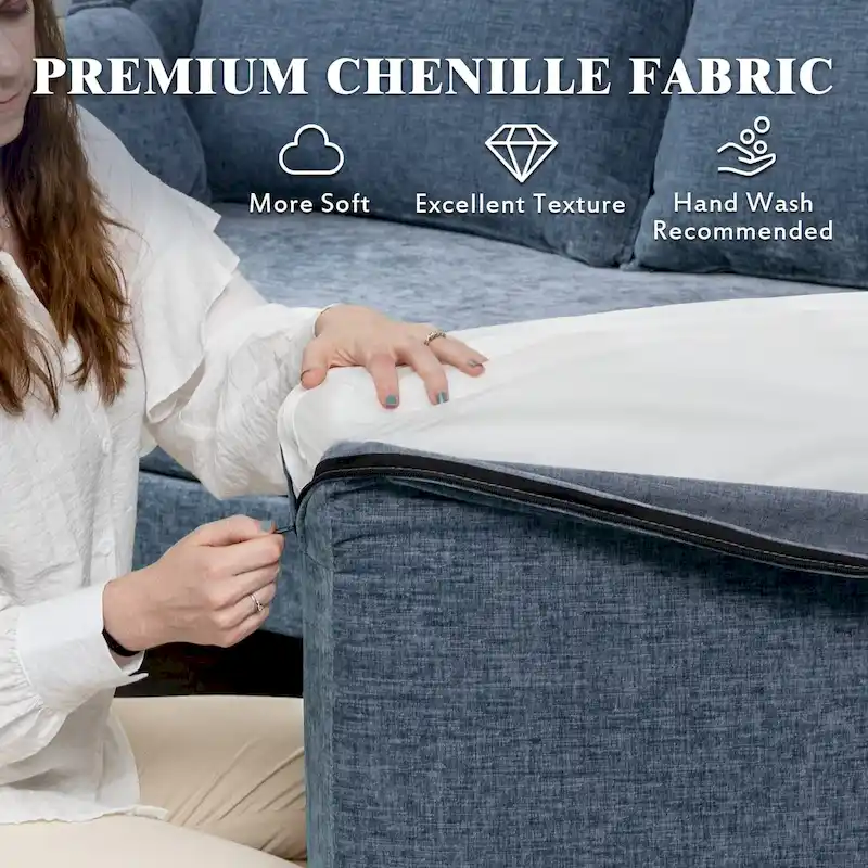 EROMMY U Shaped 6-seat Sectional Sofa Couch, Reversible Sleeper in Modern Chenille Design, with Chaise Lounge and Ottoman