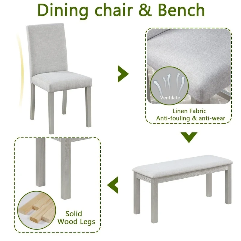 6-Piece Solid Wood Dining Table Set