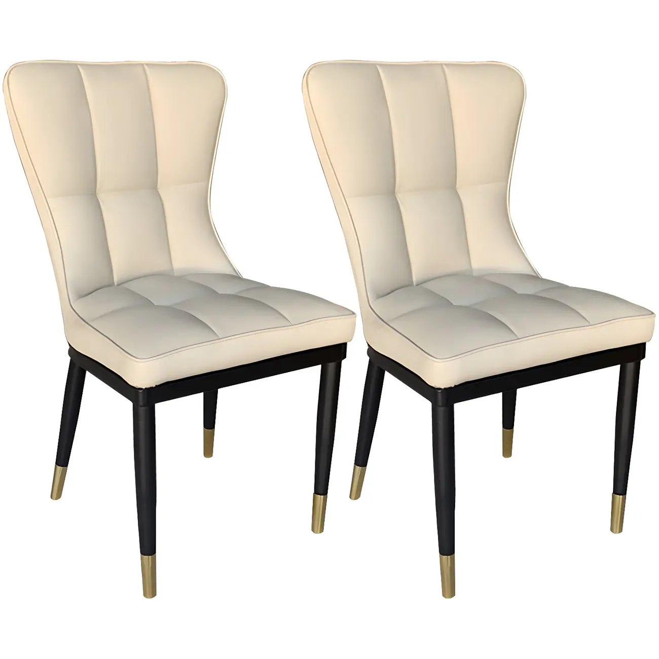 Armless Grey Tufted Leather High Back Dining Chair