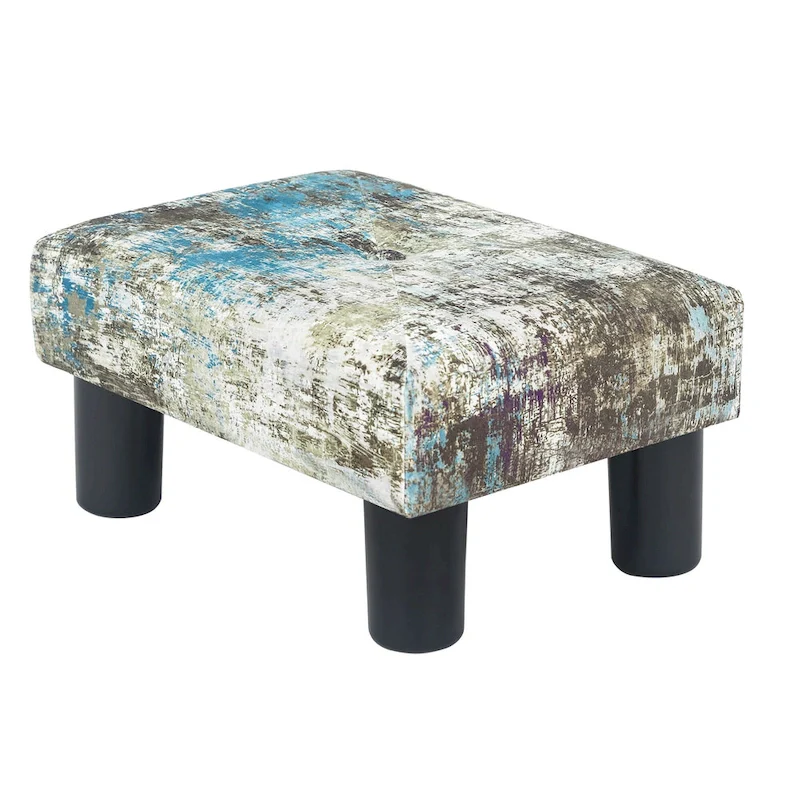 Adeco Velvet Foot Stool Ottoman with Tufted Button