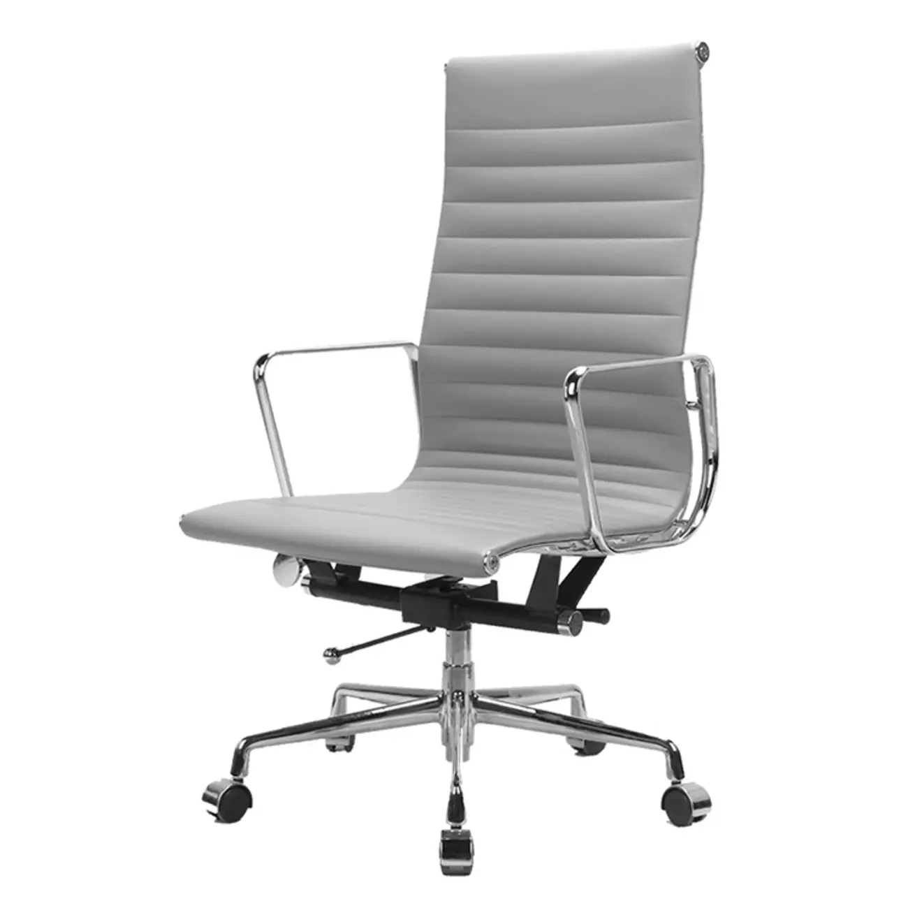 Beige Leather Adjustable High-Back Swivel Office Chair