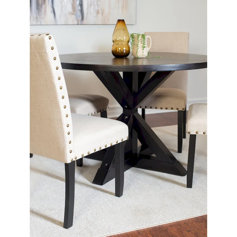 Roundhill Furniture Mytzi 5-piece Dining Set, Cross-Buck Dining Table with 4 Stylish Chairs