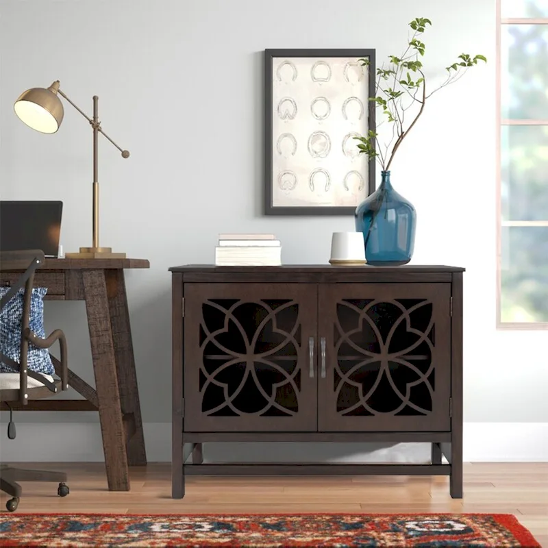Wood Accent Buffet Sideboard Storage Cabinet with Doors and Adjustable Shelf