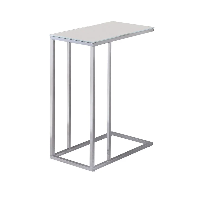 Accent Table - White Tempered Glass Top, Chrome Base, Slides Under Sofa, Multi-Functional