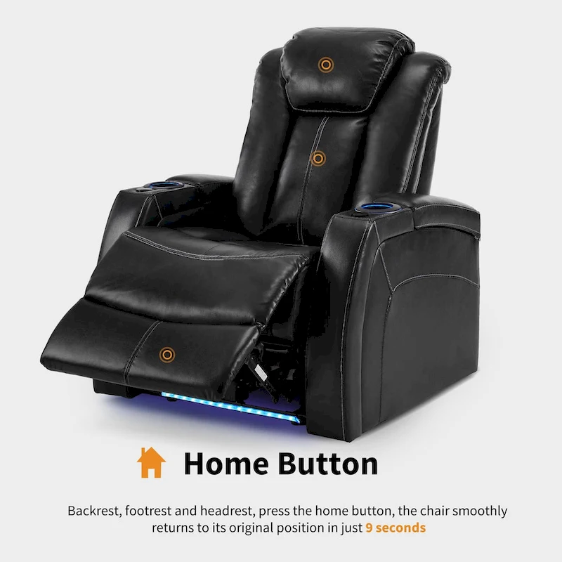 MCombo Power Recliner Chair, Home Theater Seating with Adjustable Headrest and Tray Table, Breathable Leather HTS422