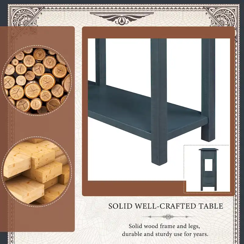 Antique Navy Entryway Console Table with Drawer and Shelf