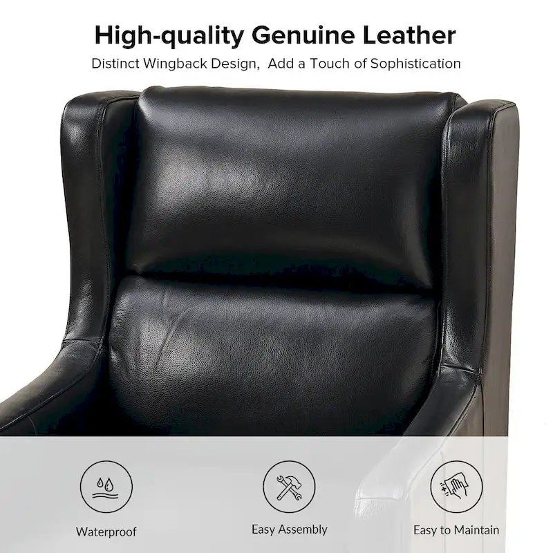 Genuine Leather Wingback Armchair with Lumbar Pillow