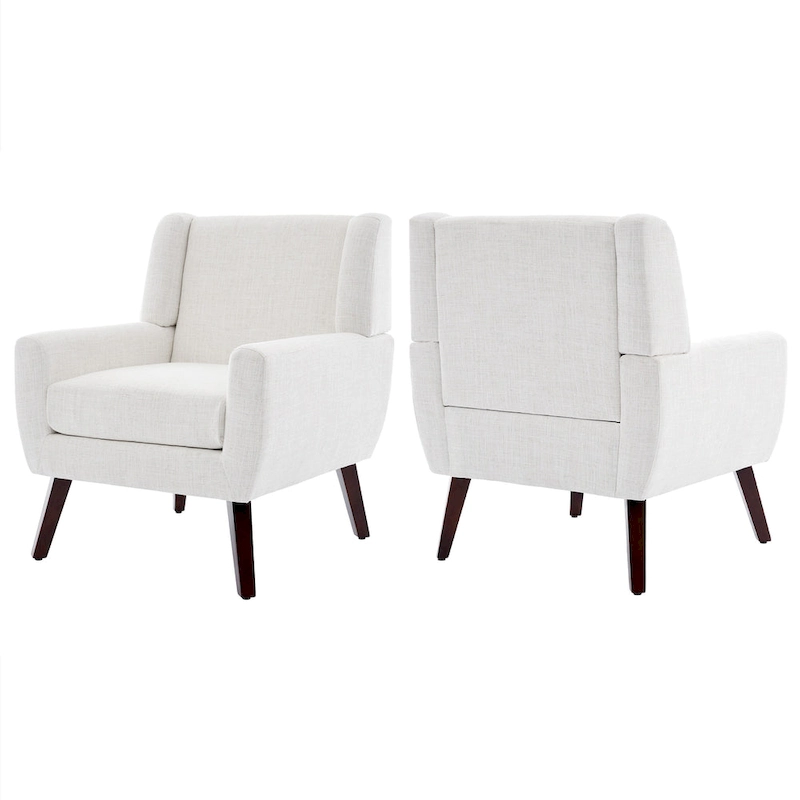 Linen Upholstered Accent Chair Wingback Armchair Set of 2