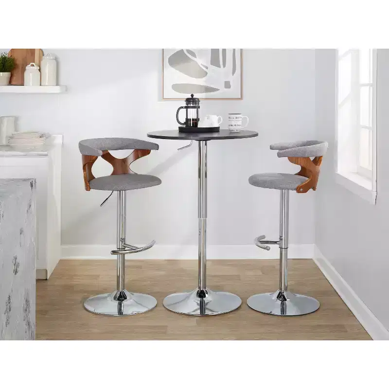 LumiSource Set of 2 Gardenia Adjustable Barstools Chrome Fabric