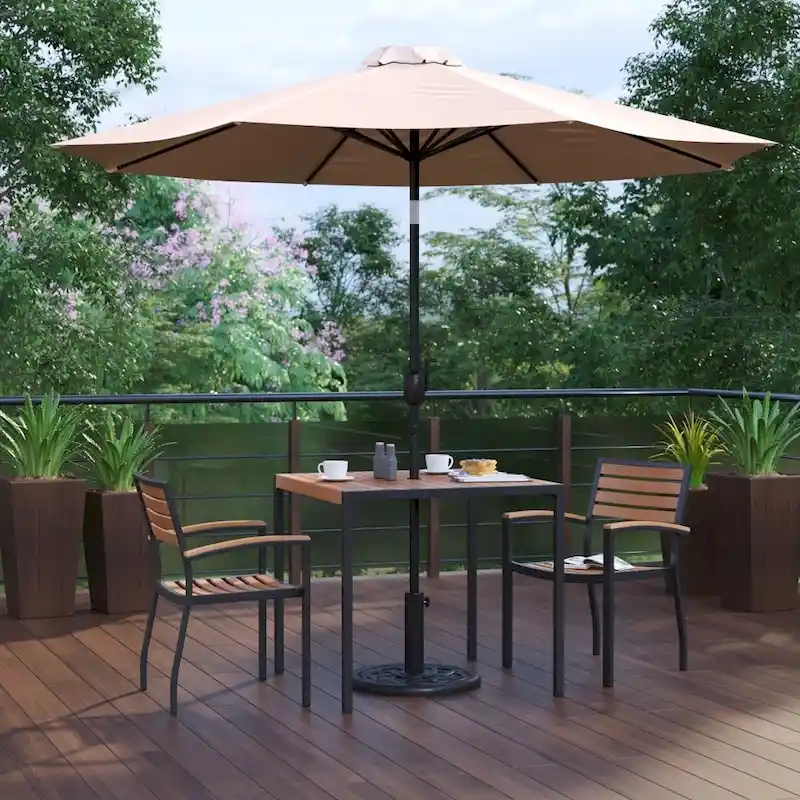 Patio Set wirh 35  Table, 2 Chairs, and Umbrella with Base - 35.25 W x 35.25 D x 29.5 H
