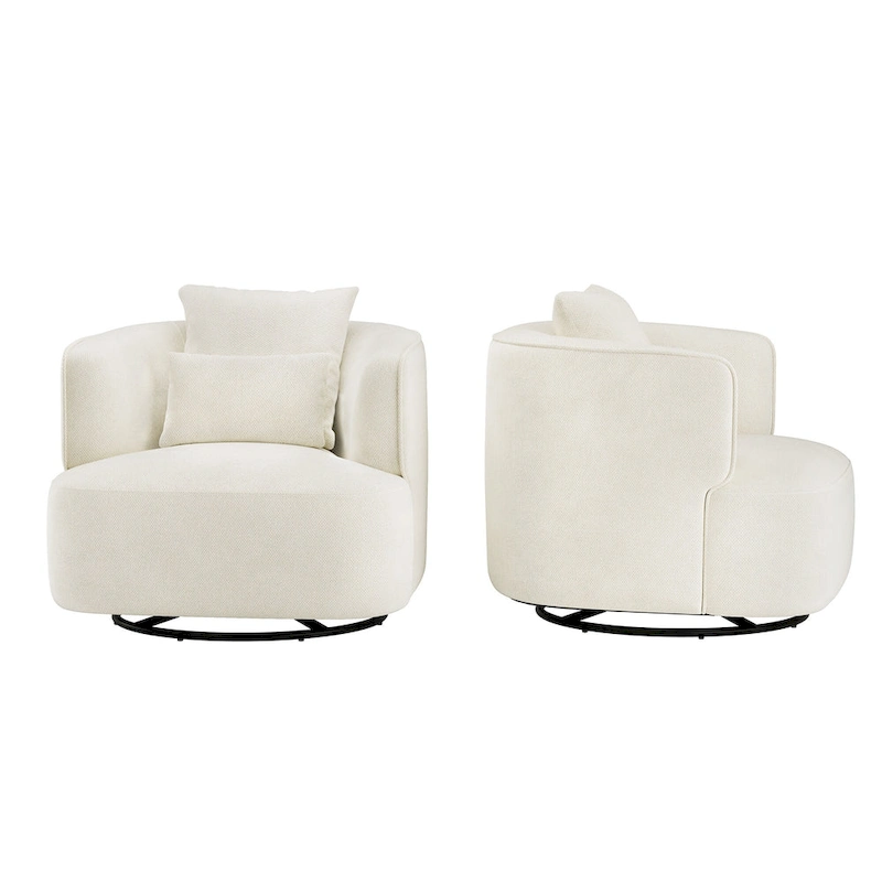 LUE BONA 2 Set Swivel Accent Armchair Fabric Blend, Modern Barrel Living Room Sofa Chair - 32.7 W x 32.7 D x 26.8 H