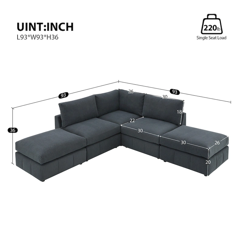 93Modern Sectional Sofa with Vertical Stripes