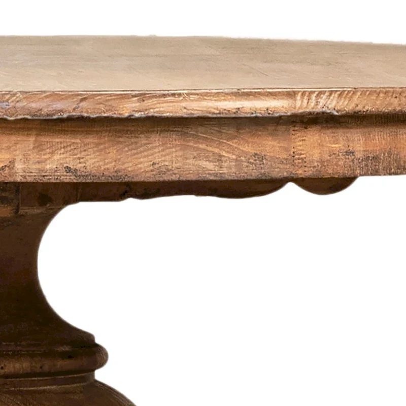 59-inch Round Reclaimed Pine Antique Natural Carved Pedestal Dining Table