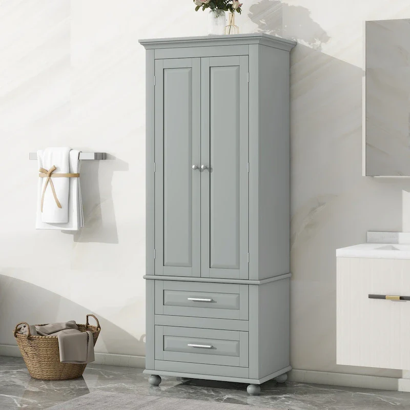 Freestanding Tall Storage Cabinet with 2 Drawers & 2 Doors for Bathroom/Office