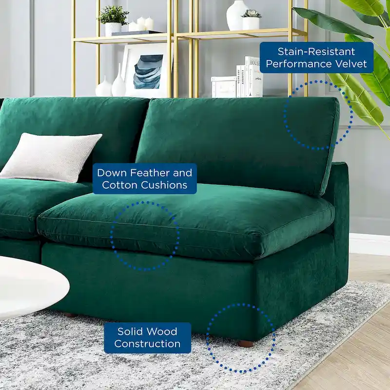 Commix Down Filled Overstuffed Velvet 5-Piece Sectional Sofa