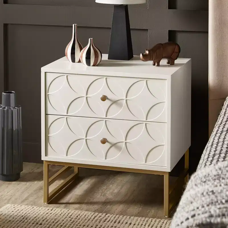 Black/Gold, Blue, Grey & White/Gold Arched Diamond Metal Nightstand with Drawer