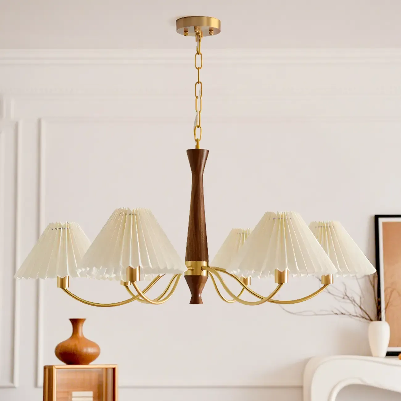 Modern Adjustable Pleated Fabric Chandelier for Living Room