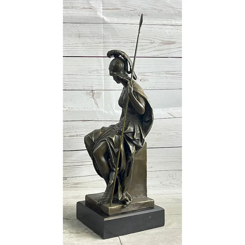 Athena Greek Goddess Of Athens Bronze Sculpture Statue Figure On Marble Base