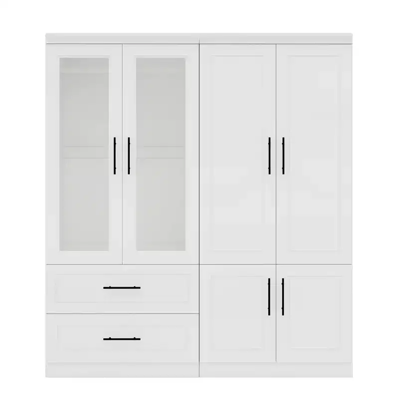 Keloyid White Wood 63 in. Armoire with 2 Drawers and 6 Doors