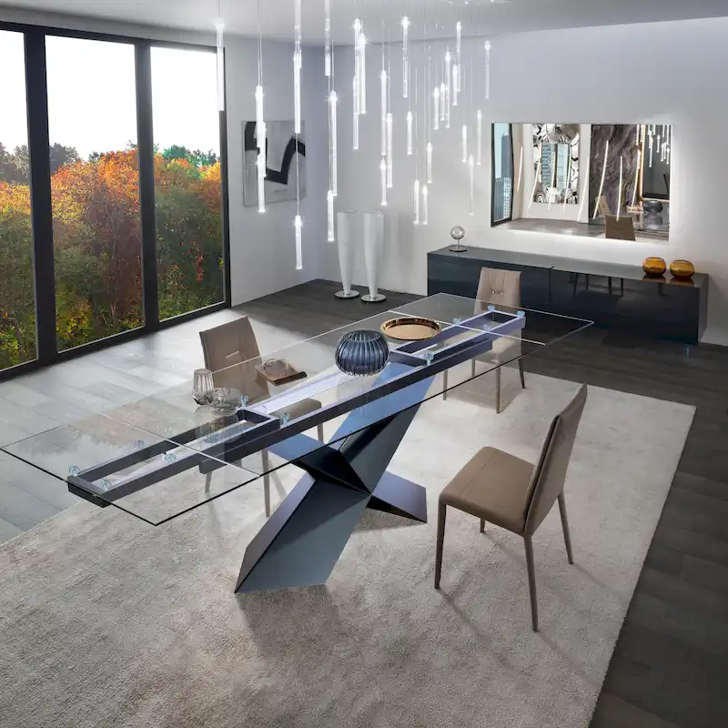 Extendable Dining Table with Glass Top, 70.87–106.3 Inches