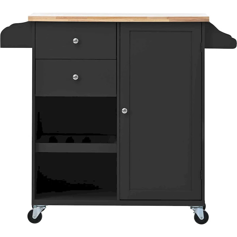 41.3 in. Rolling Kitchen Island with Spice Rack and Two Drawers