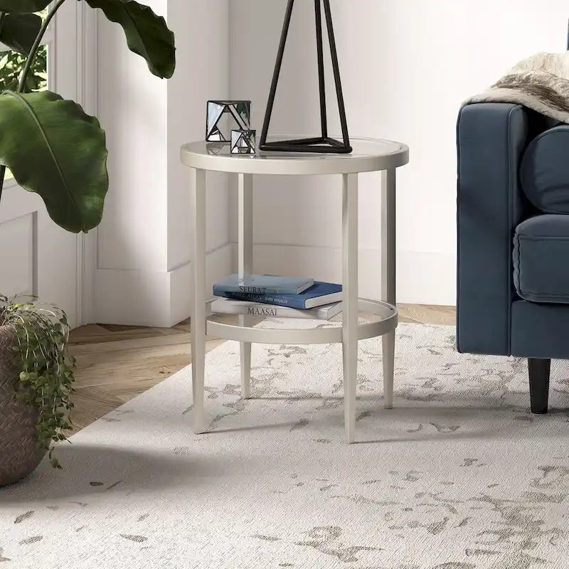 Hera 19.63 Wide Round Side Table with Clear Glass Shelf