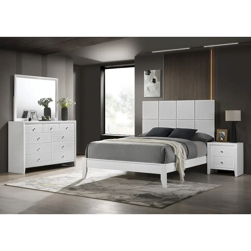 Sim 5 Piece White Panel Bedroom Set