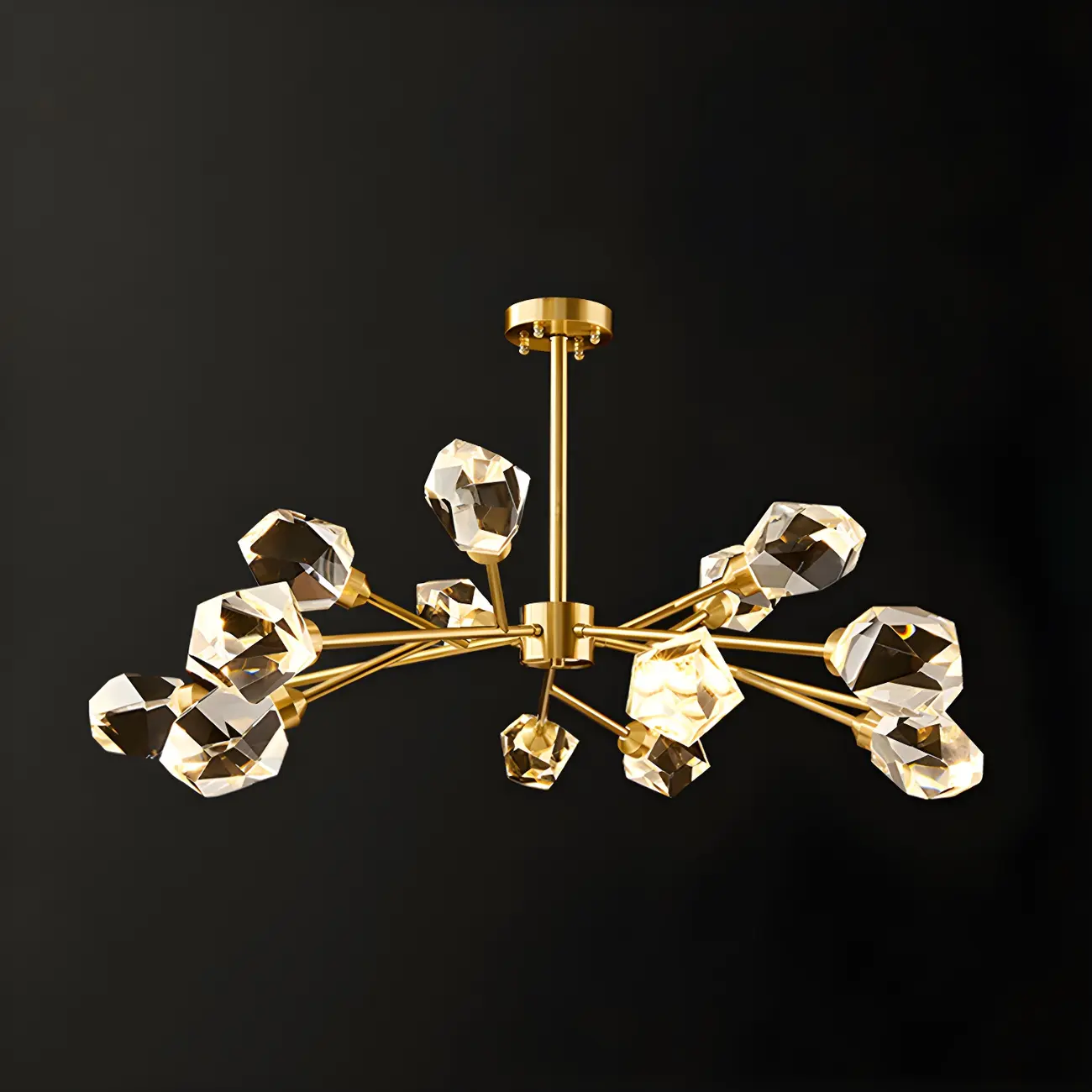 Modern Crystal Brass Sputnik Chandeliers in Black-Gold