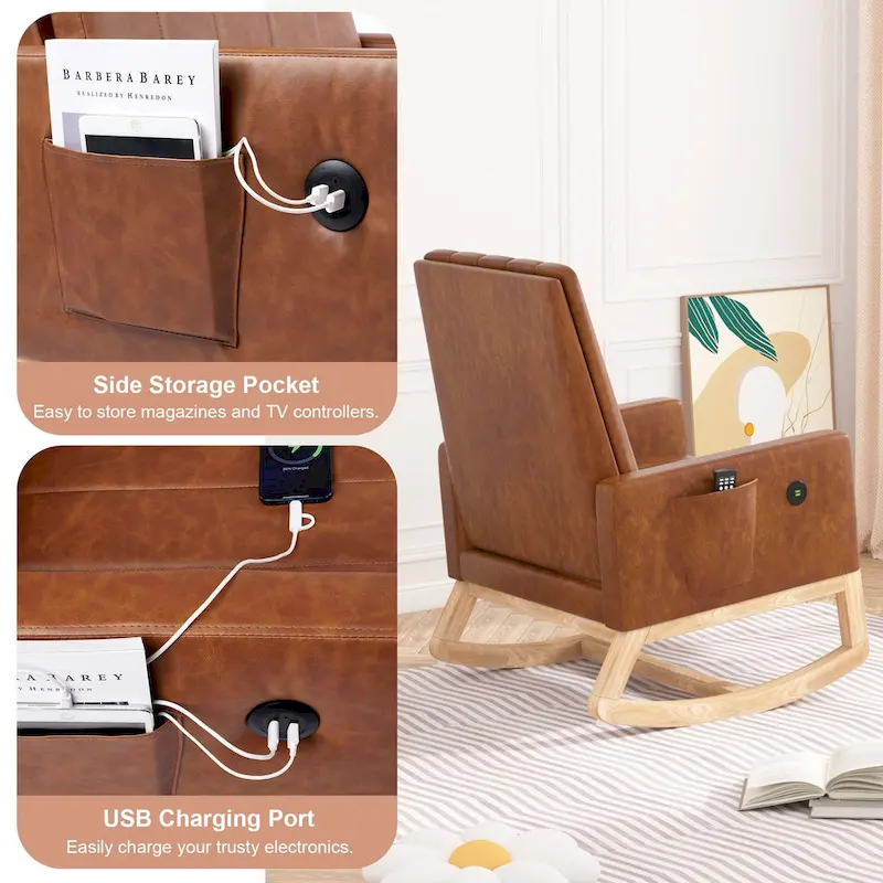 Adjustable Rocking Chair, Nursery Glider Chair with Adjustable High Back and Foot Rest