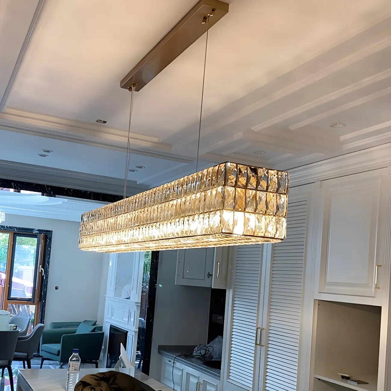 Modern Clear Crystal Rectangular Pendant Light