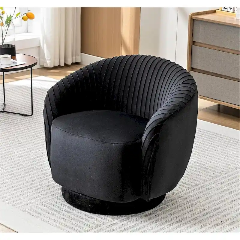 Modern Barrel Swivel Chair with Plush Velvet Upholstery and Smooth 360 Rotation Round Accent One-Seater Sofa