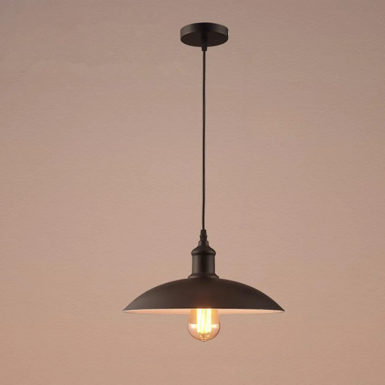 Industrial Adjustable Black Round Pendant light