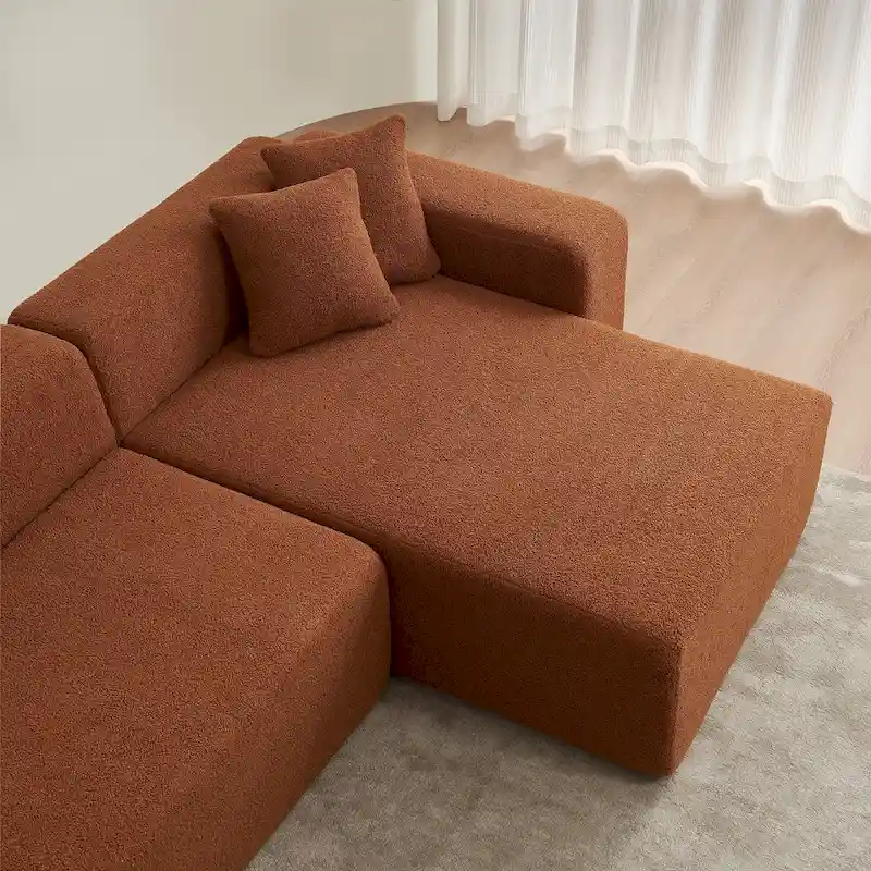 105.51 Modern L-Shape 5 Seater Modular Sectional Sofa Couch with Chaise Lounge, in Soft Lambswool Sherpa Fabric