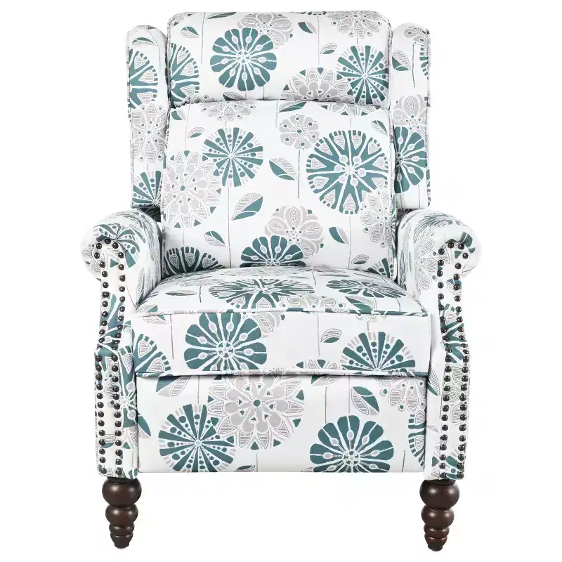Christopher Knight Home Barnn 29.75 Upholstered Push Back Recliner Chair with Classic Wing Back, White/Blue