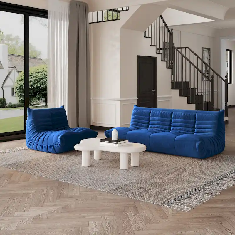 Modern Bean Bag Chair, Teddy Fabric Lounger Chair Lazy Sofa Set