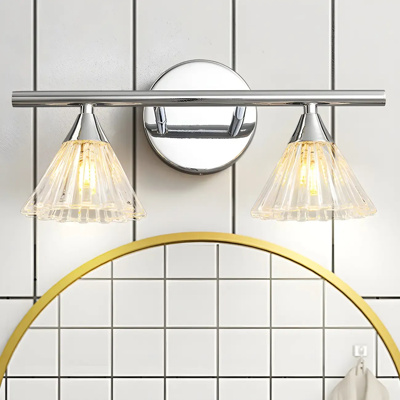 Modern Bell Glass Silver Bathroom Vanity Light