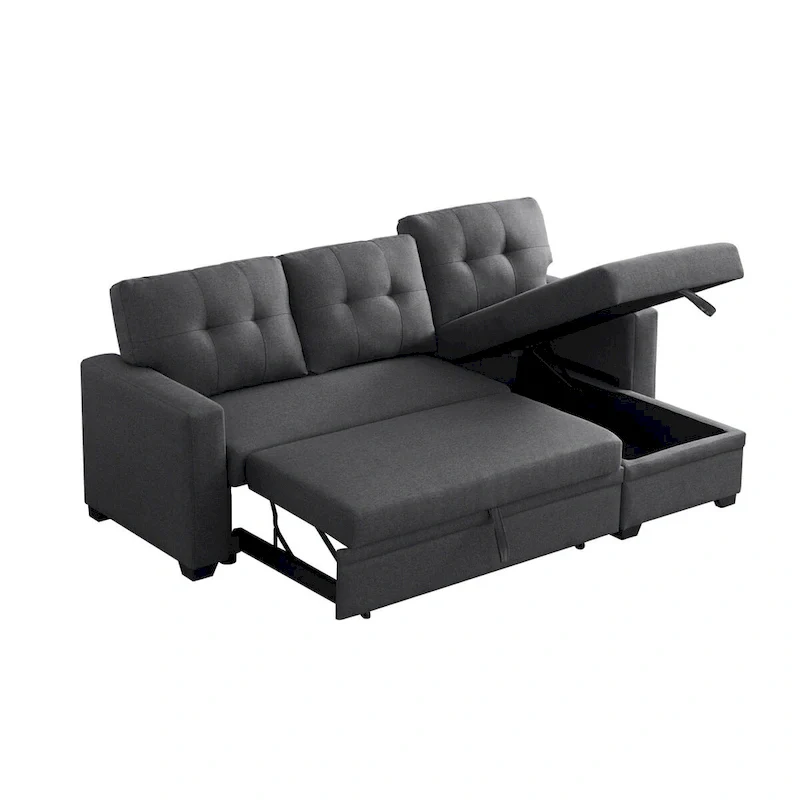 Upholstered Pull Out Sectional Sofa with Chaise - 82W x 53D x 34.5H