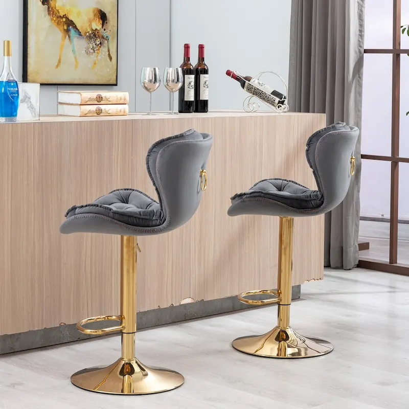 Set of 2 Upholstered Armless Adjustable Bar Stools with Footrest