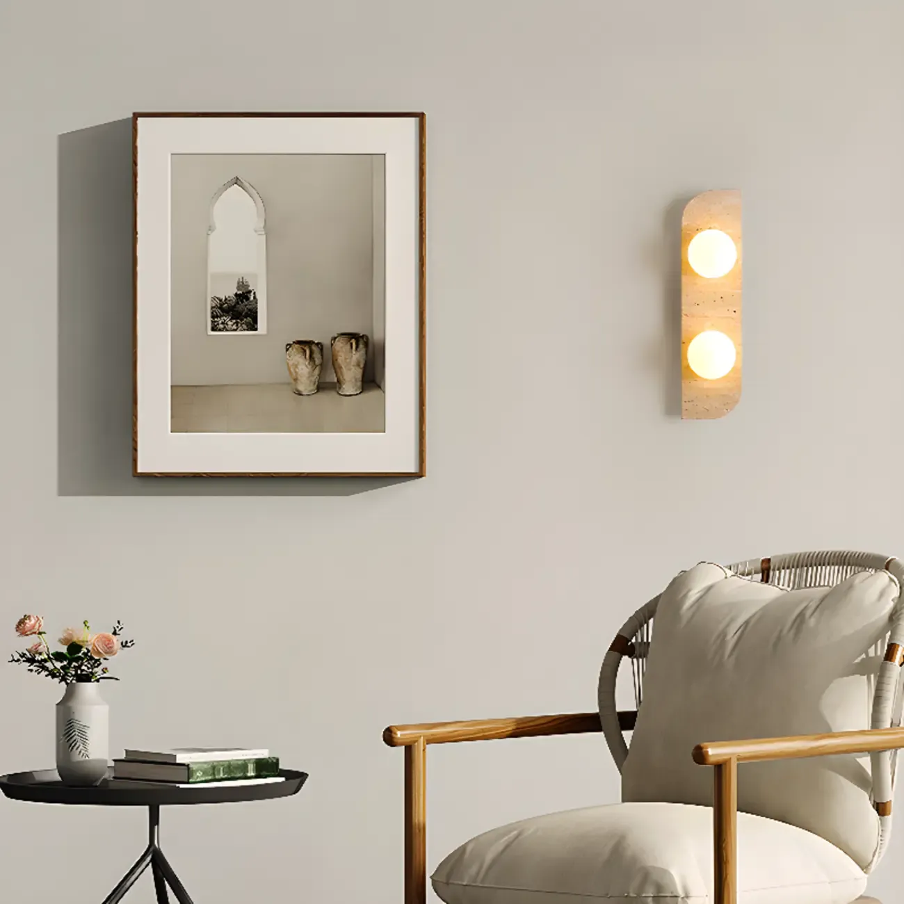 Modern Beige Stone Glass Globe Ambient Wall Sconce