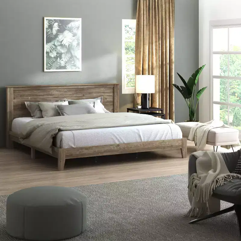 Galano King Tiena Lencia Bed with Headboard  Knotty Oak