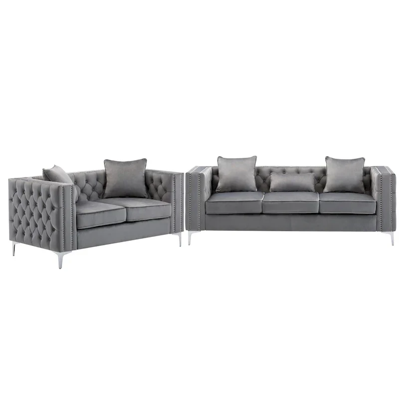 Velvet Fabric Sofa Loveseat Living Room Set