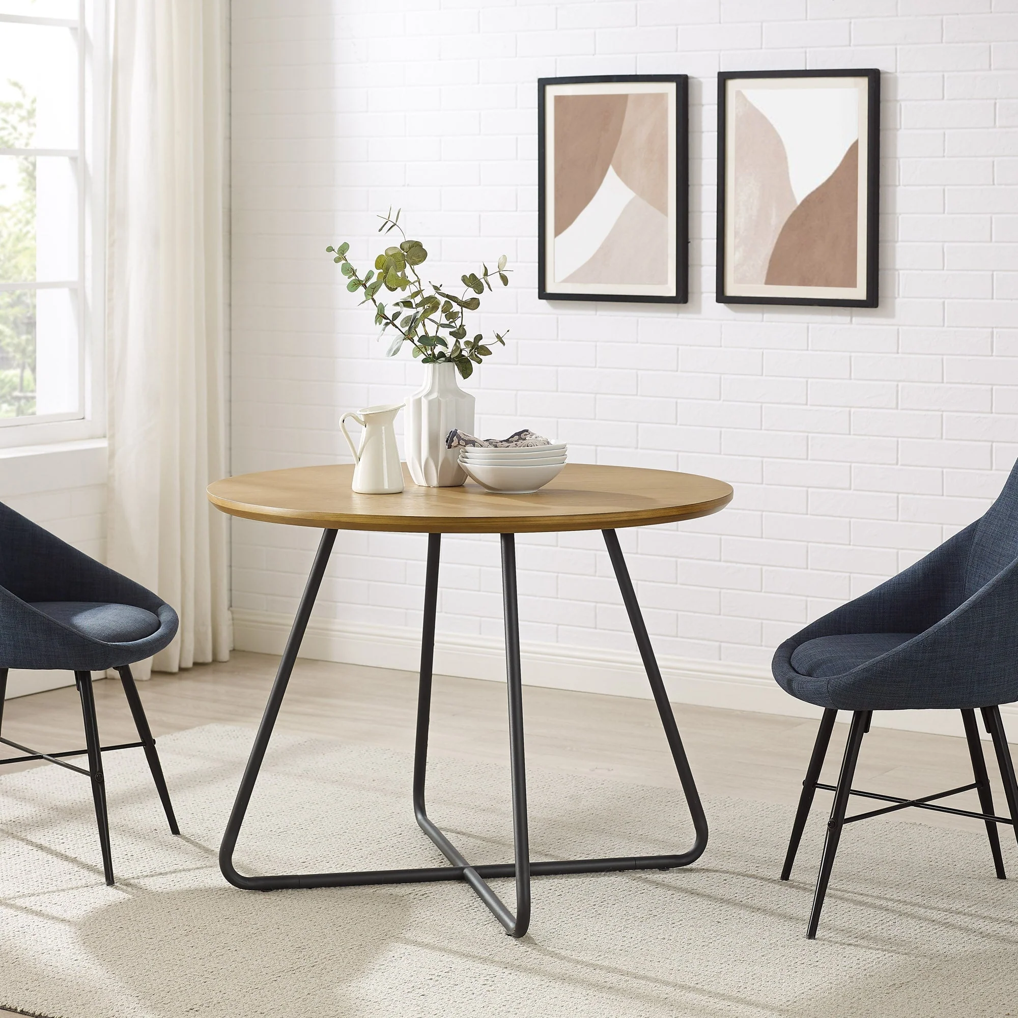 Alex 40 Modern Veneer and Metal Round Dining Table