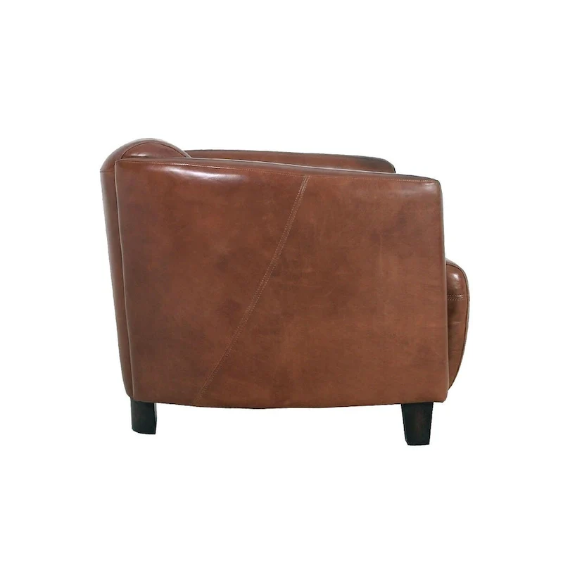 Pasargad Home Madison Top Grain Leather Armchair, Brown - W27.5xD30xH27