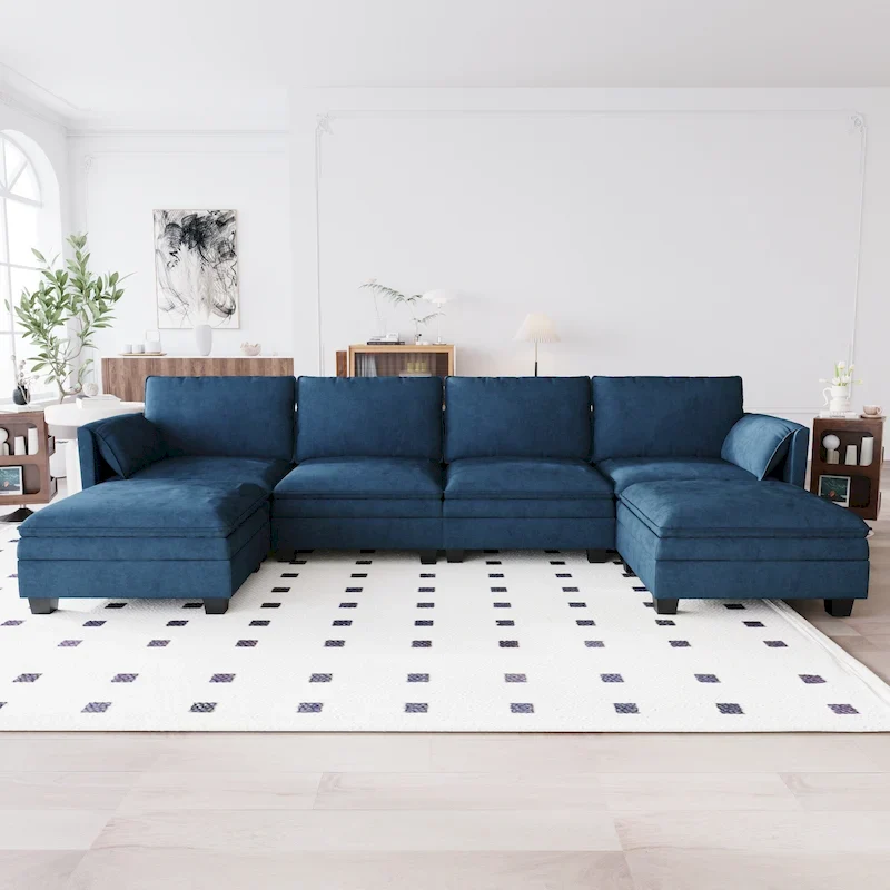 Christopher Knight Home - Noah 141.5 U-Shaped 6-Seater Sofa Couch with Movable Ottoman and Armrest Pockets, Fabric Upholstery