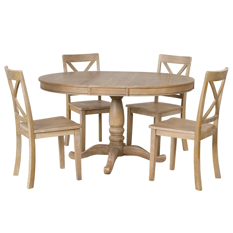 5-Piece Dining Round Extendable Table Set with 4 Chairs