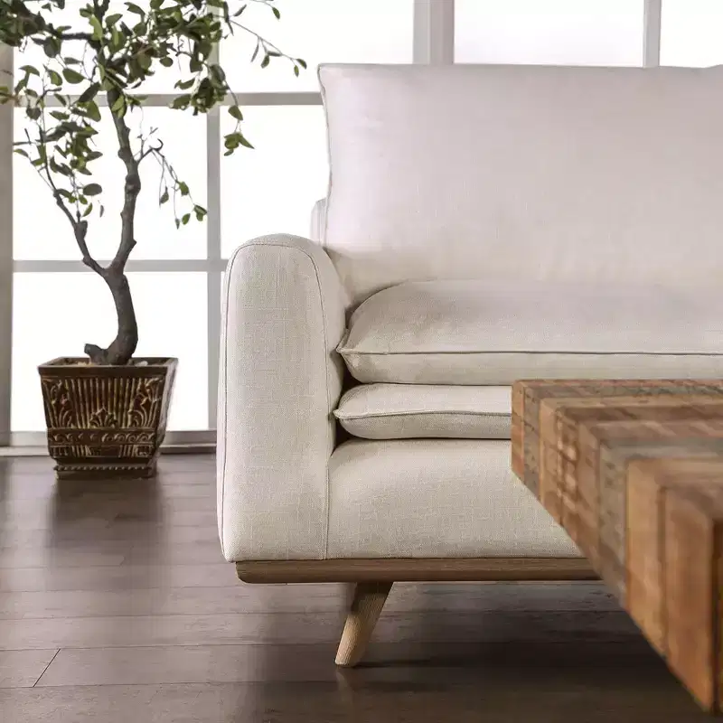 HOMES: Inside + Out Gubera 82" Mid-Century Sofa Cotton Linen Blend Upholstery with Feather Blend Cushions