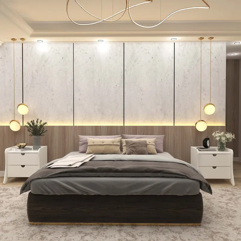 Mid-Century Modern 2-Drawer Nightstand, MDF, Curved Legs, 19.68