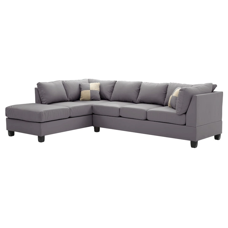 Malone 111 in. Faux Leather 4-Seater Sectional Sofa with 2-Throw Pillow - 111 L x 78 W x 34 H