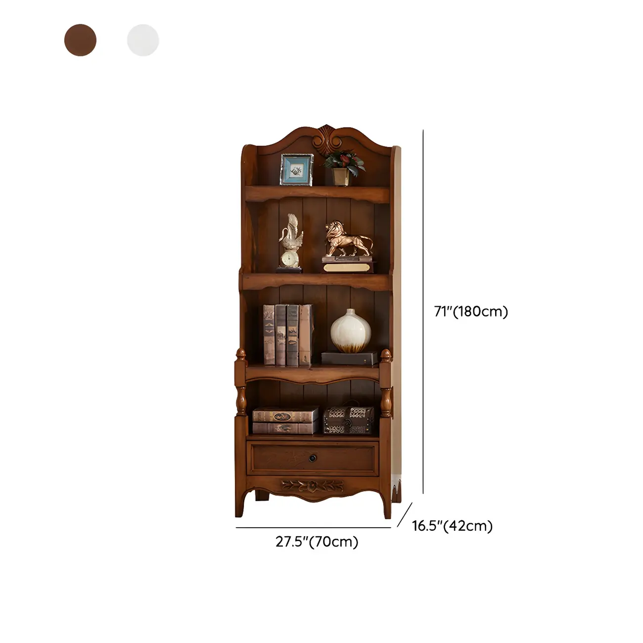 Traditional Wood 3-Shelf Brown Bookcase with Drawer